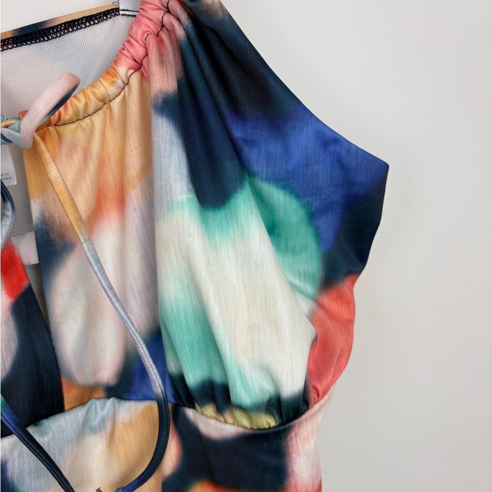 Cacique Lane Bryant Abstract Tankini Top & Swim Skirt size 22 peek-a-boo sexy - Picture 9 of 16